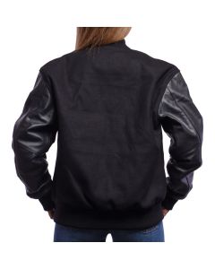 Black Wool Body & Black Leather Sleeves Letterman Jacket