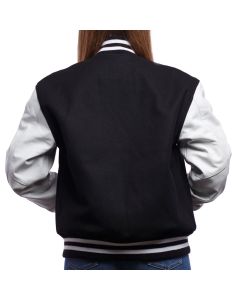 Black Wool Body & Bright White Leather Sleeves Letterman Jacket