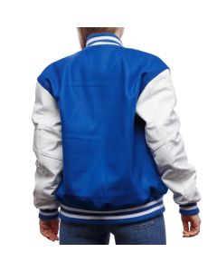 Bright Royal Wool Body & Bright White Leather Sleeves Letterman Jacket