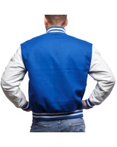 Men Bright Royal Wool Body & Bright White Leather Sleeves Letterman Jacket