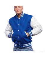Men Bright Royal Wool Body & Bright White Leather Sleeves Letterman Jacket